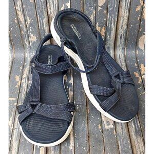 SKECHERS GOGA MAX Blue Strappy Flat Walking Trekking Sport Sandals Size 10